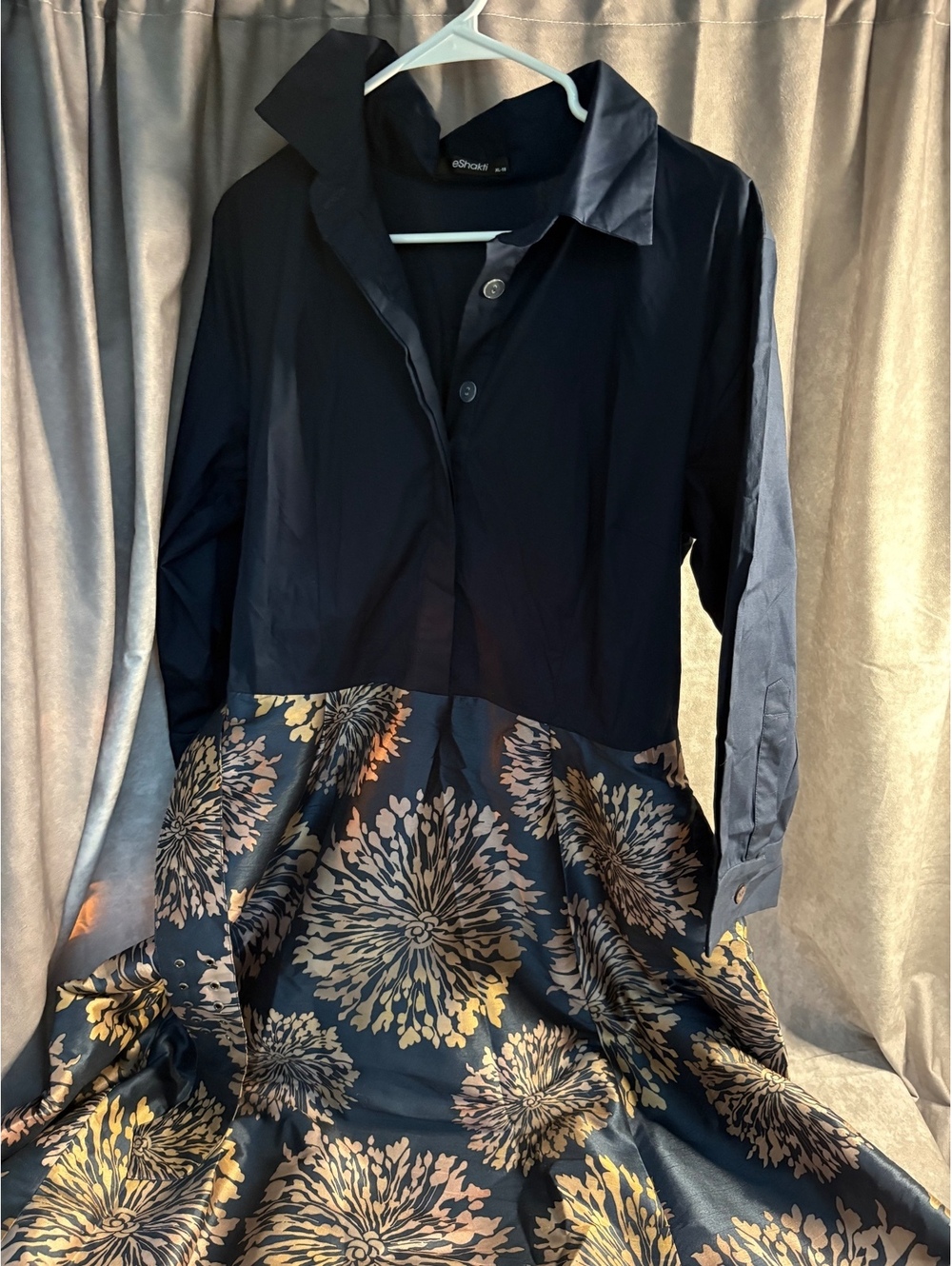 eShakti Wayward Fancies Floral Print Dupioni Cotton Poplin Maxi Shirtdress XL 18 - Picture 2 of 8